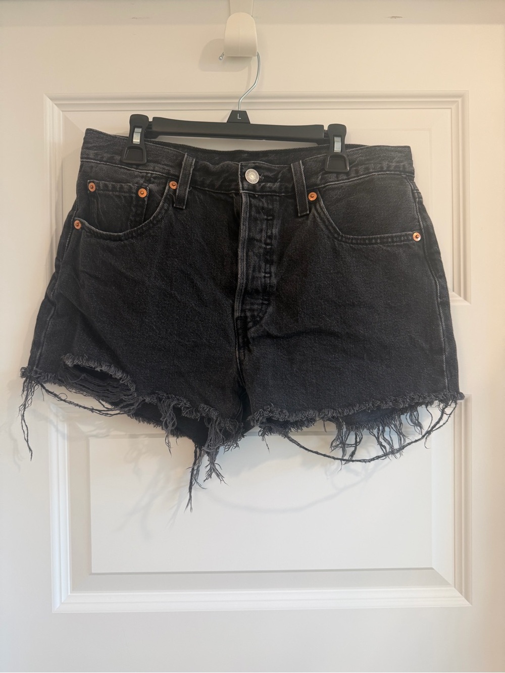 Levi's 501 Black Distressed Cutoff Denim Shorts